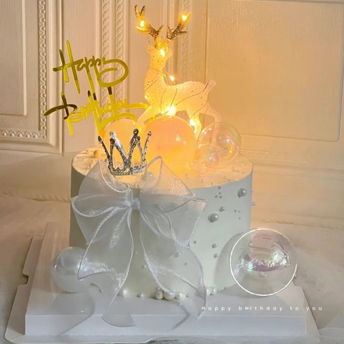 水晶麋鹿蛋糕装饰摆件网红ins