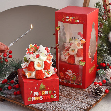 2025圣诞节蛋糕装饰圣诞草莓塔HelloKitty猫头摆件圣诞节快乐插件