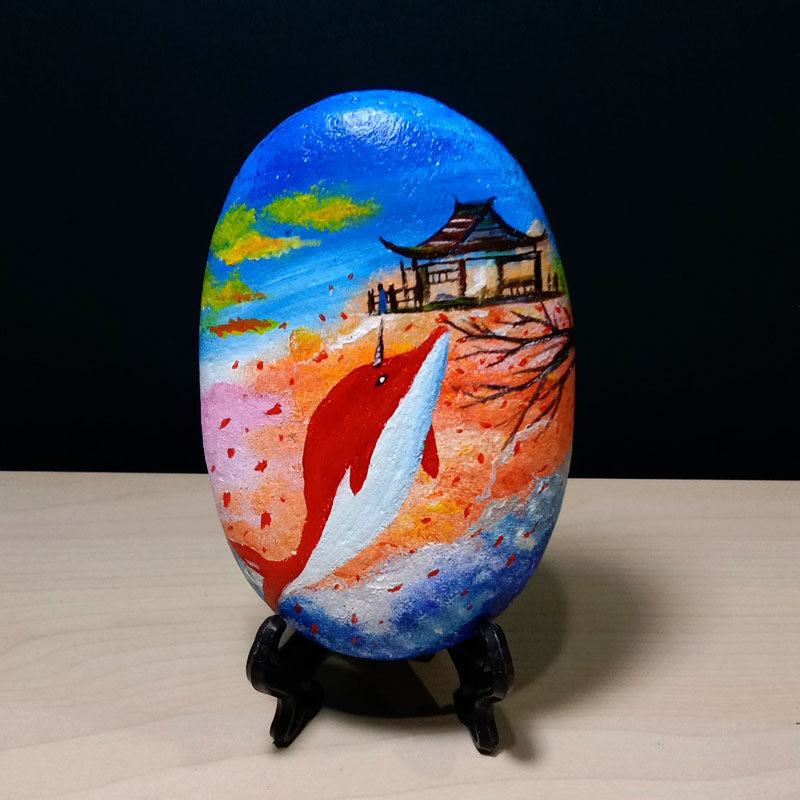 大鱼海棠石头画成品来图定制漫画人物手绘毕业礼物压书石彩绘包邮