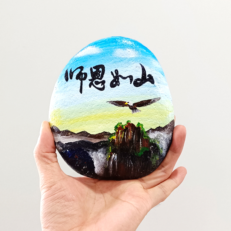 教师节手绘石头画送老师毕业礼物创意定制可爱漫画绘画包邮原创画