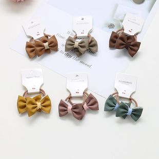 洋气INS风儿童皮筋PU皮面质感小蝴蝶结宝宝发圈不伤发女孩头绳发