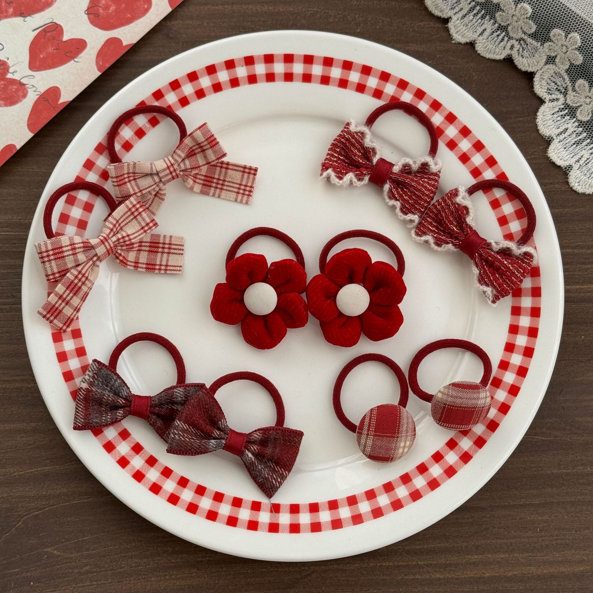 秋冬深红色蝴蝶结儿童皮筋套装女孩扎头绳一对宝宝发圈圣诞节发饰,童装/婴儿装/亲子装,发饰,淘宝优惠券,粉丝福利购,淘宝优惠卷