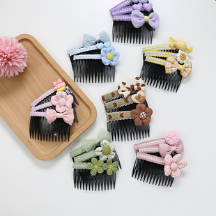 儿童发饰发梳可爱蝴蝶结花朵女童插梳碎发神器流海发夹不伤发头饰