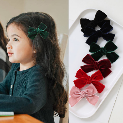 蝴蝶结对夹丝绒红色发饰