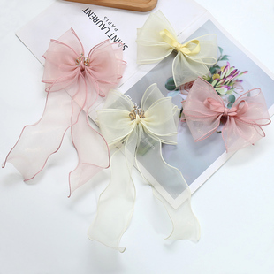 儿童发夹公主雪纱大蝴蝶结飘带女童顶夹节日礼服配饰宝宝生日发饰