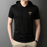 夏季新款男装短袖T恤纯棉潮流连帽半袖卫衣纯色帽衫QLM88151-P80，男装T恤，电商B212（原钱塘6029）