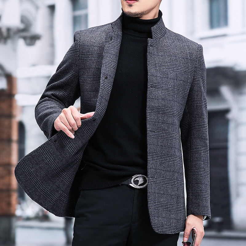 冬季中年男士双面呢羊毛外套男商务休闲格子毛呢西服L21599-P290,男装毛呢大衣,电商B212（原钱塘6029）
