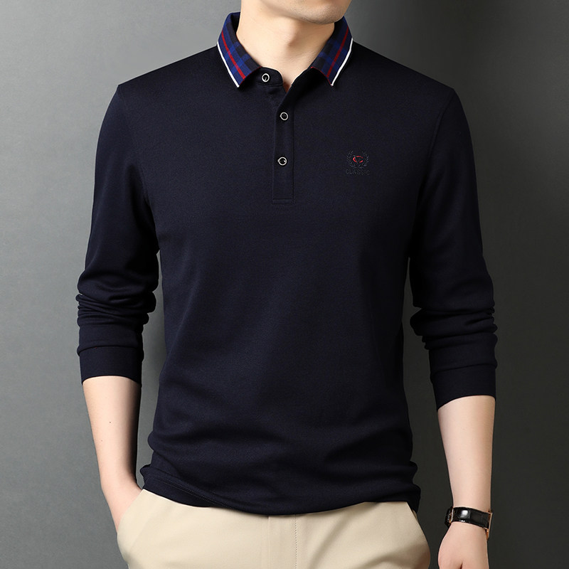 男士2021秋季新款长袖t恤中青年休闲polo衫翻领体恤QLM55138-P75，男装Polo衫，电商B212（原钱塘6029）