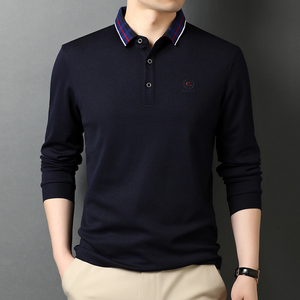 男士2021秋季新款长袖t恤中青年休闲polo衫翻领体恤QLM55138-P75,男装Polo衫,电商B212（原钱塘6029）