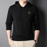 秋季新款纯色印花连帽卫衣中年男士休闲刺绣上衣男QLM77216-P100，男装卫衣，电商B212（原钱塘6029）
