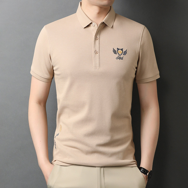2021新款男士短袖纯棉polo衫商务翻领短袖刺绣T恤QLM88185-P70,男装T恤,电商B212（原钱塘6029）