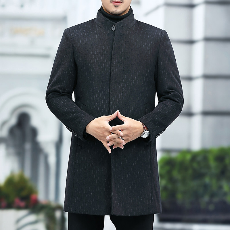 毛呢大衣男中长款夹棉冬季男士休闲立领羊毛呢冬装外套L2033-P290图片
