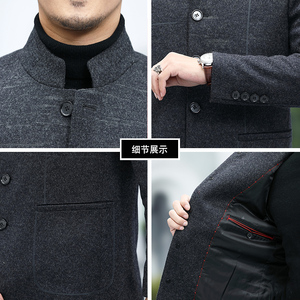 精品男装羊毛外套男秋冬季中年男士立领单排扣毛呢大衣L2023-P250图片