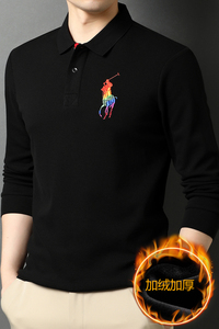 长袖t恤男加绒polo衫冬季中年男士宽松翻领纯棉打底衫D6625-1-P95图片