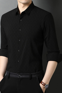 秋季衣服衬衫男长袖修身条纹气衬衣纯色百搭打底衫QLM55221-P85图片