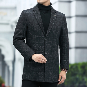 羊毛大衣男中长款秋冬中年男士商务休闲西装领毛呢外套L3026-P280