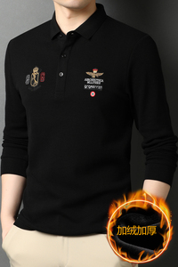 纯棉绣标长袖t恤男士加绒加厚POLO衫冬季中年翻领D8809-1-P105图片
