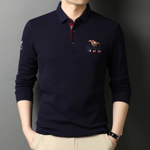 男士纯棉T恤男长袖翻领纯色体恤商务休闲宽松打底POLO衫D8820-P78图片
