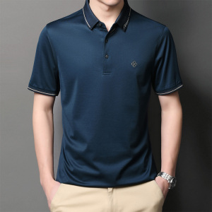 桑蚕丝短袖T恤男绣标翻领夏季中年男士宽松爸爸夏装YT1AK03-P125图片