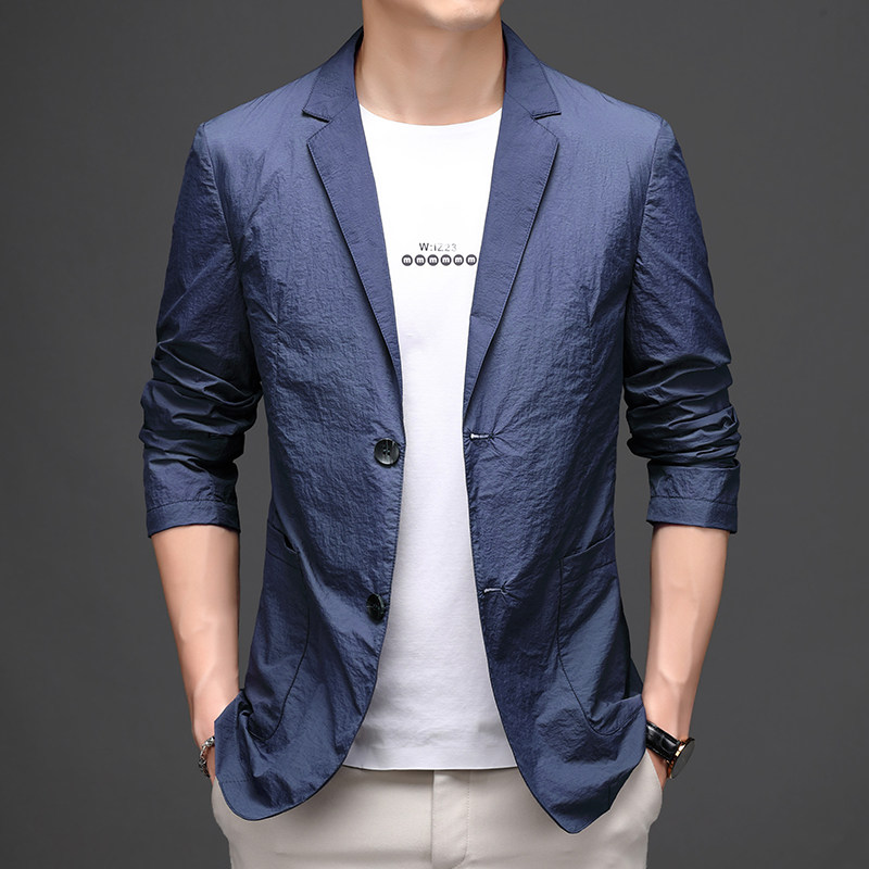 防晒西服男薄款夏季中青年男士休闲小西装修身便西外套M1058-P145,男装西服,电商B212（原钱塘6029）
