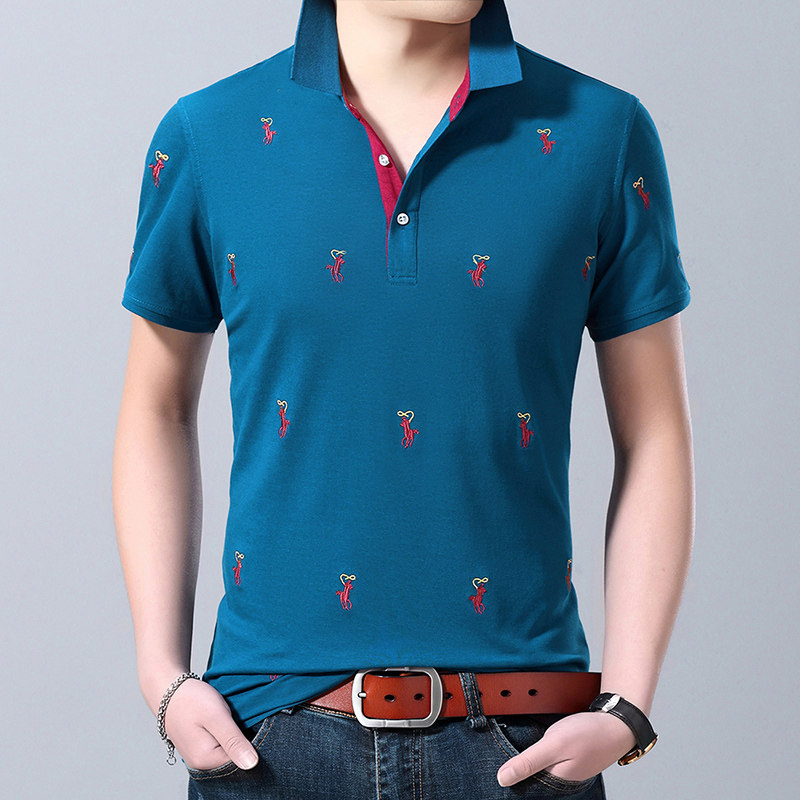 短袖T恤中青年商务休闲刺绣夏季翻领Polo衫男纯棉AJY2156-P60,男装T恤,电商B212（原钱塘6029）