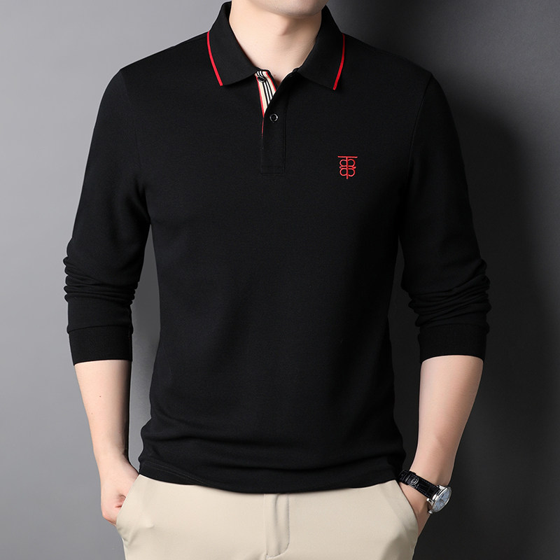 休闲翻领纯棉T恤2021秋季新款衣服男士长袖打底体恤QLM77167,男装T恤,电商B212（原钱塘6029）