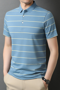 短袖t恤男翻领polo衫条纹T恤中年商务薄款衣服爸爸装QLM88109-P75图片