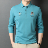 商务休闲长袖刺绣翻领Polo衫男士2021秋季打底T恤QLM55137-P80，男装Polo衫，电商B212（原钱塘6029）