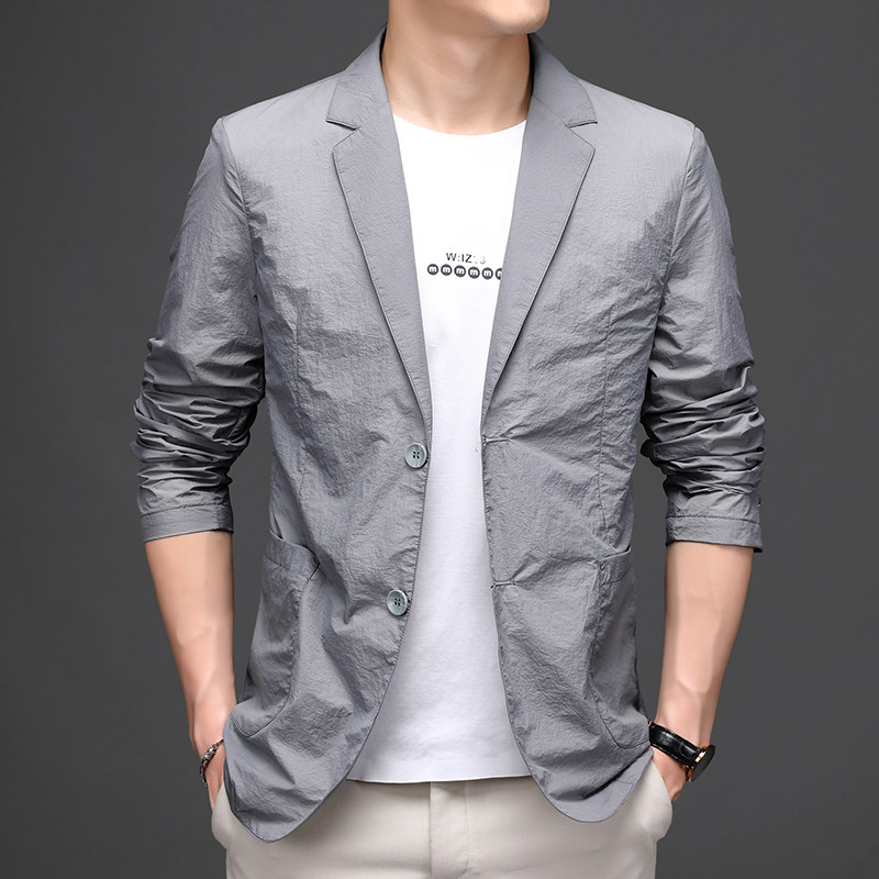 防晒西服男薄款夏季中青年男士休闲小西装修身便西外套M1058-P145,男装西服,电商B212（原钱塘6029）
