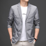 防晒西服男薄款夏季中青年男士休闲小西装修身便西外套M1058-P145，男装西服，电商B212（原钱塘6029）