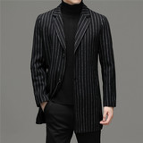 秋冬2021年男士毛呢大衣羊毛呢子中长款纯色条纹风衣YT9811-P175，男装毛呢大衣，电商B212（原钱塘6029）