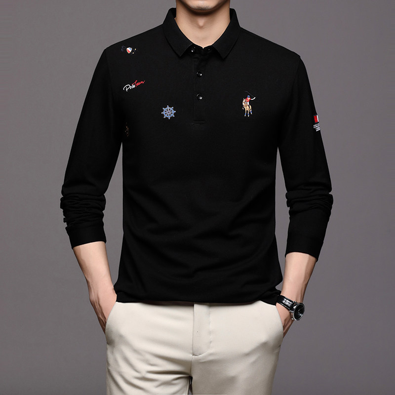 男体恤秋季长袖新款刺绣POLO衫休闲免烫男士翻领T恤LJ8242-P70,男装Polo衫,电商B212（原钱塘6029）