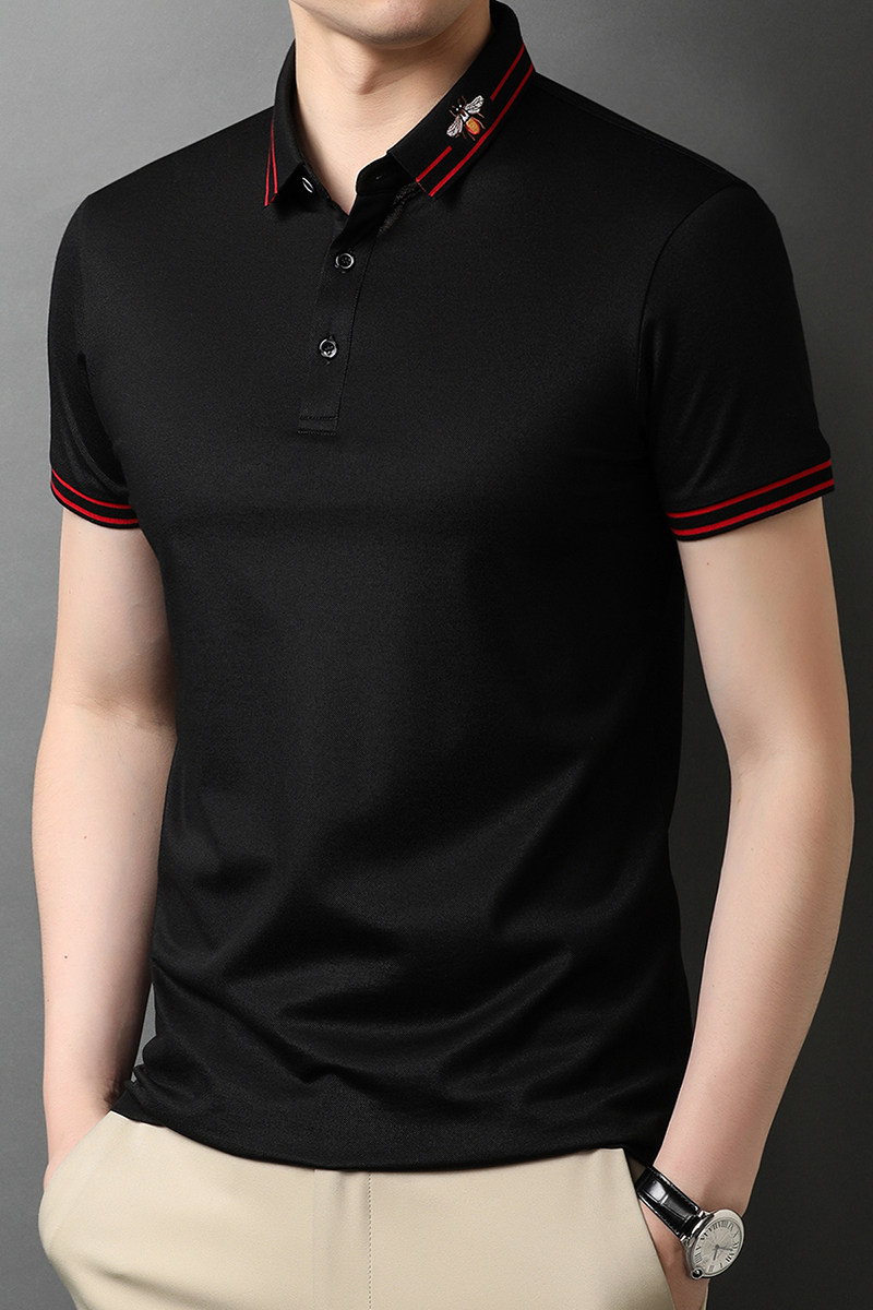 秋季新款纯棉短袖T恤男上衣中年男士休闲半袖POLO衫QLM88182-P70,男装T恤,电商B212（原钱塘6029）