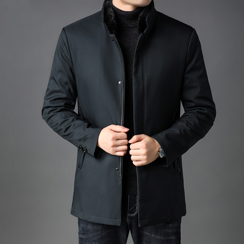 商务休闲羽绒服男中长款2021冬季新款白鸭绒保暖立领外套K25-P295图片