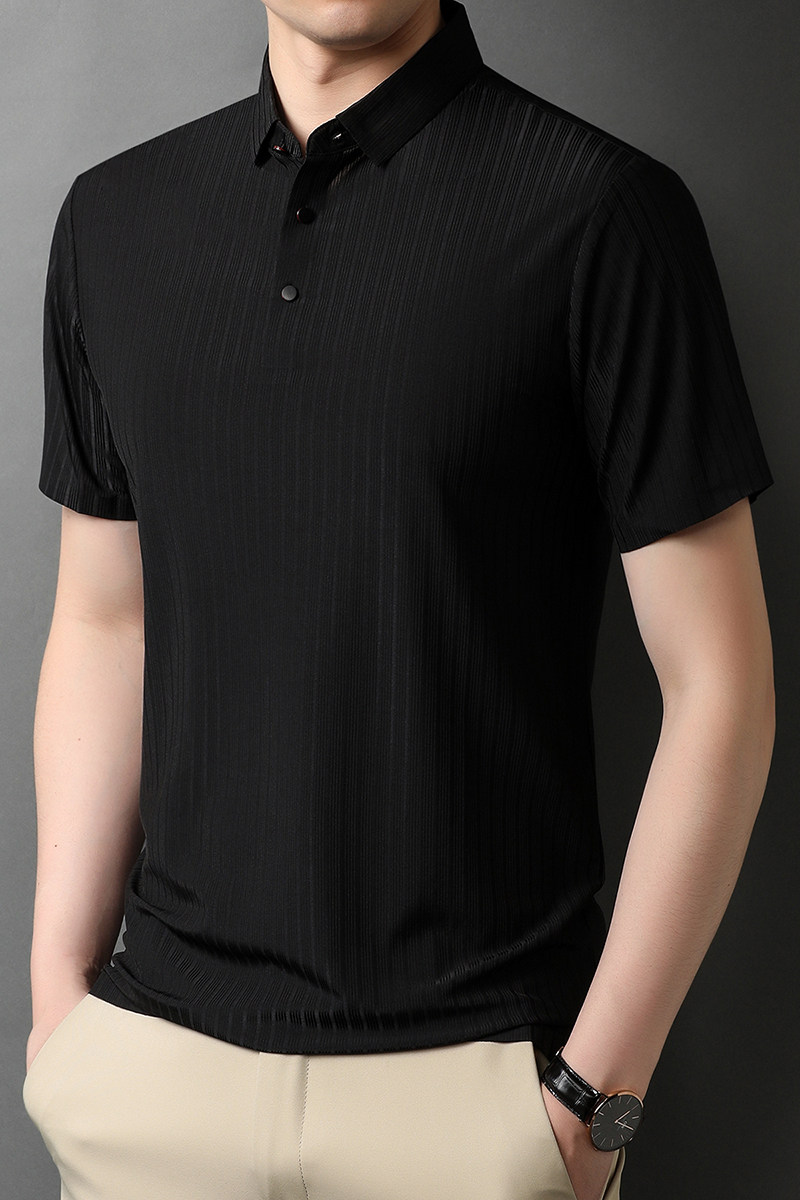 中年爸爸休闲短袖t恤男纯棉翻领POLO衫上衣夏季QLM88161-P75,男装T恤,电商B212（原钱塘6029）