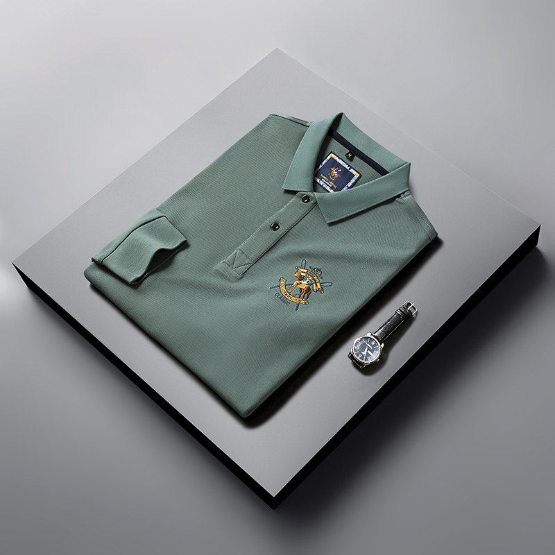 时尚纯棉长袖T恤男POLO衫春季男士休闲潮流绣标体恤衫D6679-P78图片