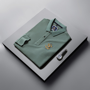 时尚纯棉长袖T恤男POLO衫春季男士休闲潮流绣标体恤衫D6679-P78图片