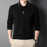 休闲翻领纯棉T恤2021秋季新款衣服男士长袖打底体恤QLM77169，男装T恤，电商B212（原钱塘6029）
