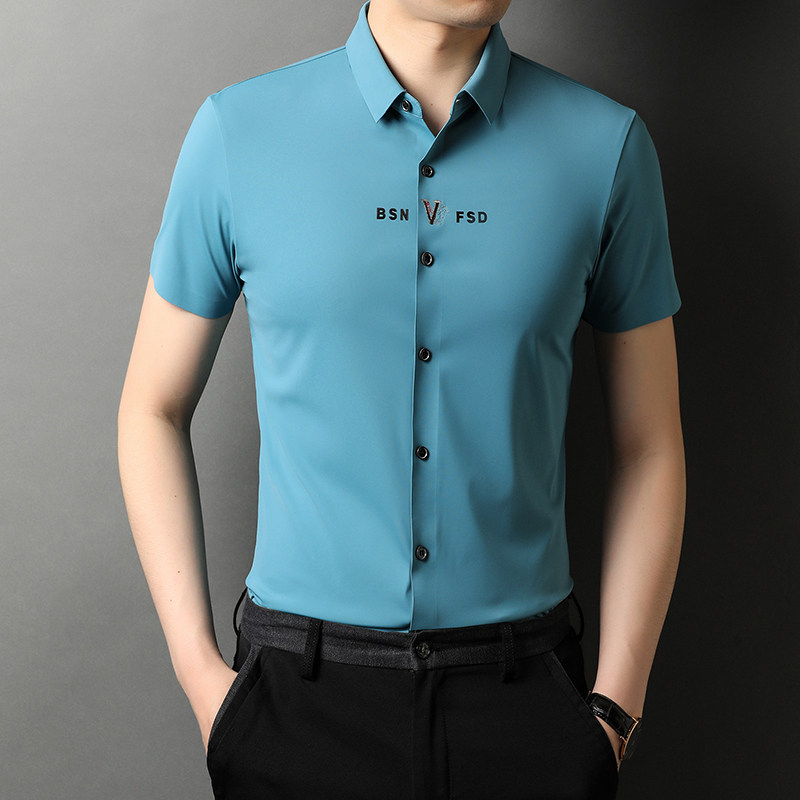 2021新款潮流时尚男士短袖衬衫男式商务休闲衬衣QLM88255-P85,男装衬衫,电商B212（原钱塘6029）
