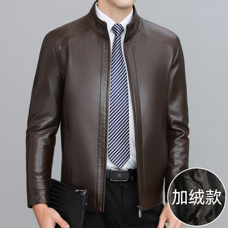 中年男士皮衣加绒秋冬季男装休闲立领皮夹克外套爸爸装S2020-P140,男装皮衣,电商B212（原钱塘6029）