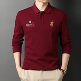 主推纯棉T恤男长袖春秋季中年男士休闲绣标打底POLO衫D6626-P70，男装Polo衫，电商B212（原钱塘6029）