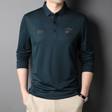 21秋季新款POLO衫中年男士修身纯色刺绣徽章长袖t恤QLM77257-P105，男装T恤，电商B212（原钱塘6029）