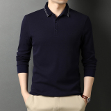 2021秋款长袖t恤男纯色翻领商务休闲polo衫纯棉体恤QLM55155-P75，男装Polo衫，电商B212（原钱塘6029）