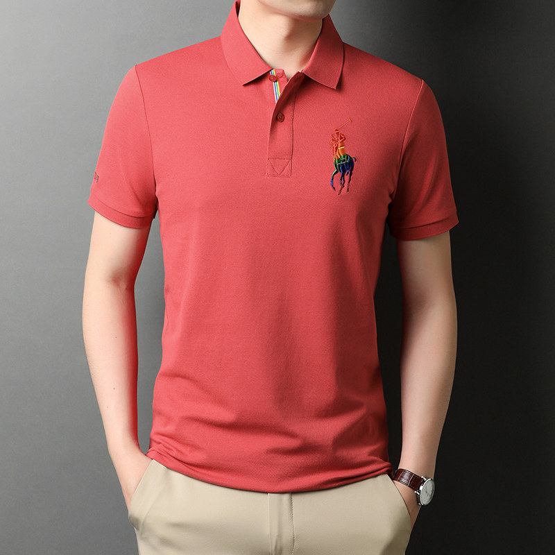 夏季纯棉短袖t恤男绣标纯色polo衫青年男士轻商务体恤D2125-P68,男装T恤,电商B212（原钱塘6029）