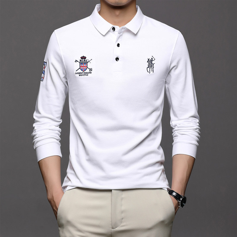 2021秋季新款POLO衫男纯棉宽松纯色百搭刺绣长袖t恤男LJ8237-P70,男装T恤,电商B212（原钱塘6029）