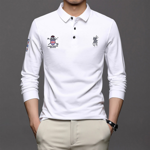 2021秋季新款POLO衫男纯棉宽松纯色百搭刺绣长袖t恤男LJ8237-P70图片