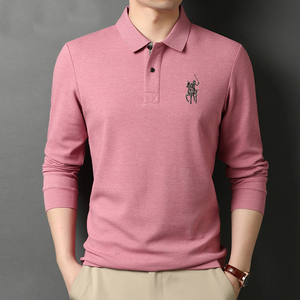 男士长袖T恤男纯色翻领打底Polo衫春季中年休闲打底衫21D6688-P70图片