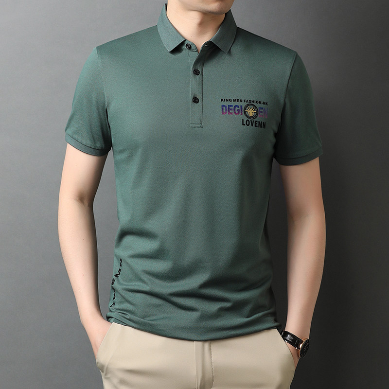 爸爸短袖t恤男夏季中年男夏装纯棉翻领POLO衫QLM88152-P70,男装T恤,电商B212（原钱塘6029）