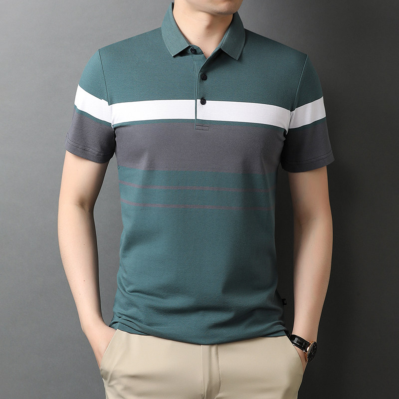 纯棉短袖t恤条纹薄款polo衫男夏季翻领中年休闲体恤QLM88121-P75,男装T恤,电商B212（原钱塘6029）