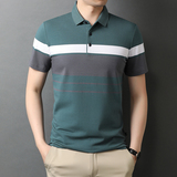 纯棉短袖t恤条纹薄款polo衫男夏季翻领中年休闲体恤QLM88121-P75，男装T恤，电商B212（原钱塘6029）